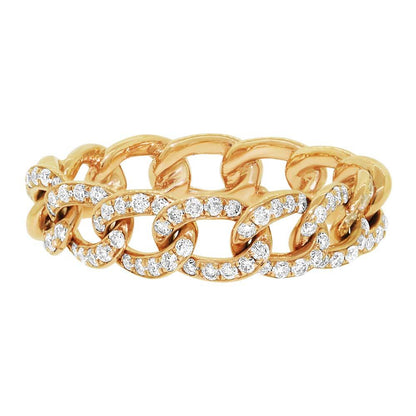 14k Yellow Gold Diamond Chain Ring Size 6 - 0.41ct