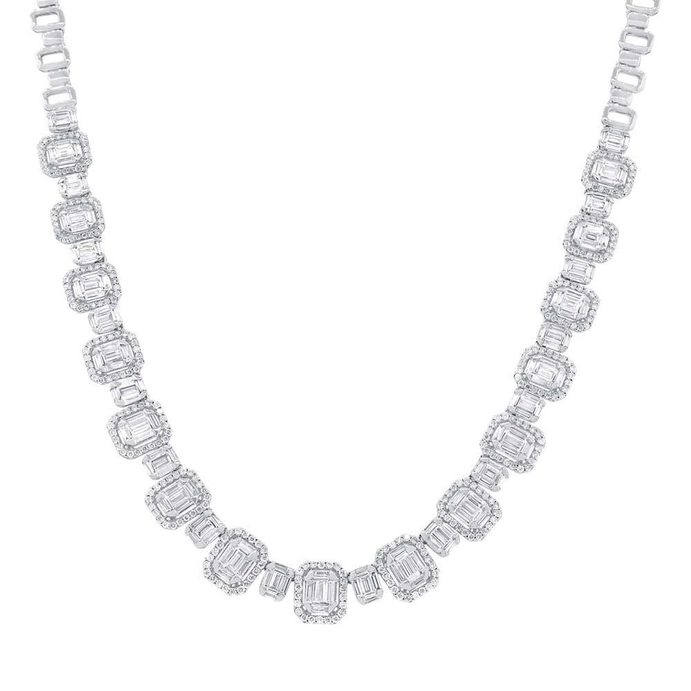 18k Classy White Gold Diamond Baguette Necklace - 7.73ct V0075