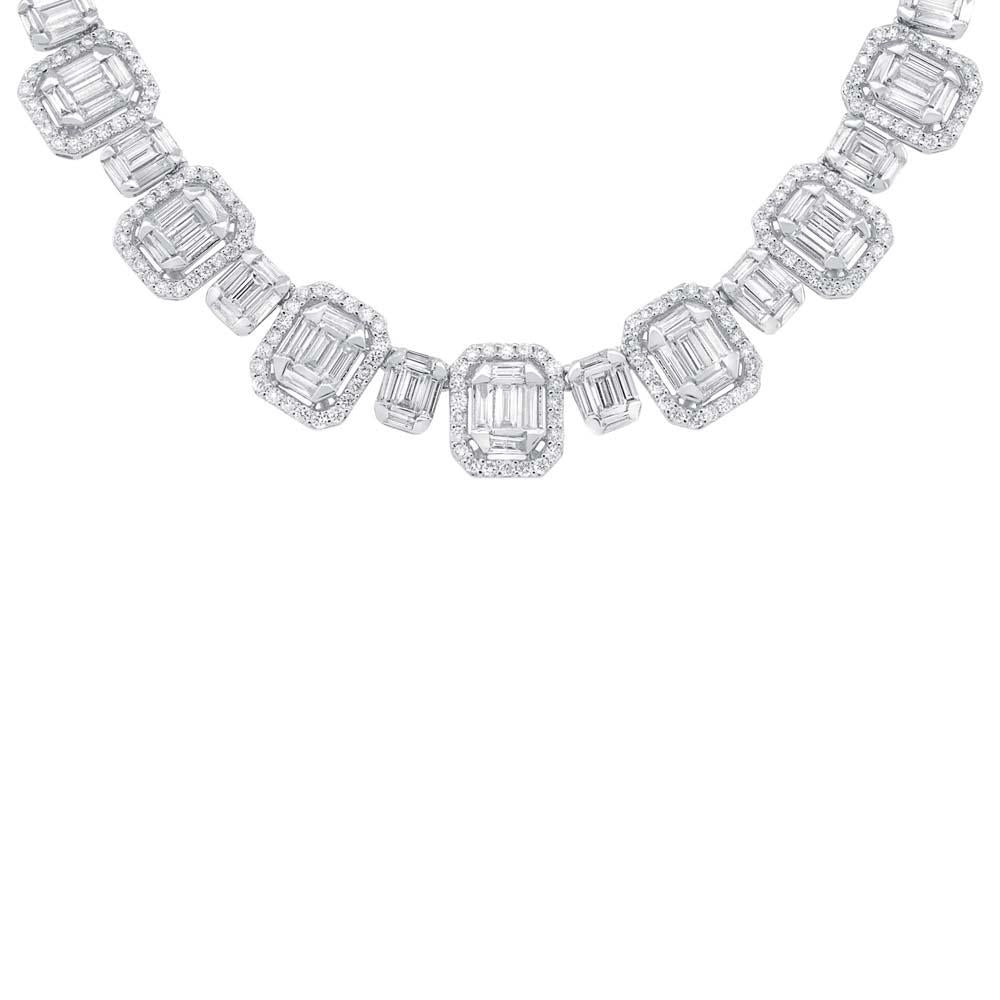 18k Classy White Gold Diamond Baguette Necklace - 7.73ct V0075