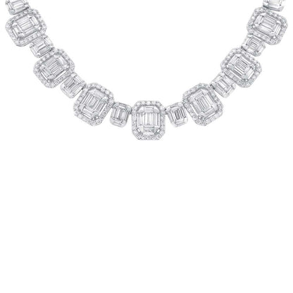 18k Classy White Gold Diamond Baguette Necklace - 7.73ct V0075