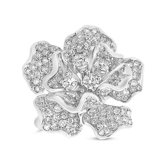 18k White Gold Diamond Flower Lady's Ring - 2.94ct