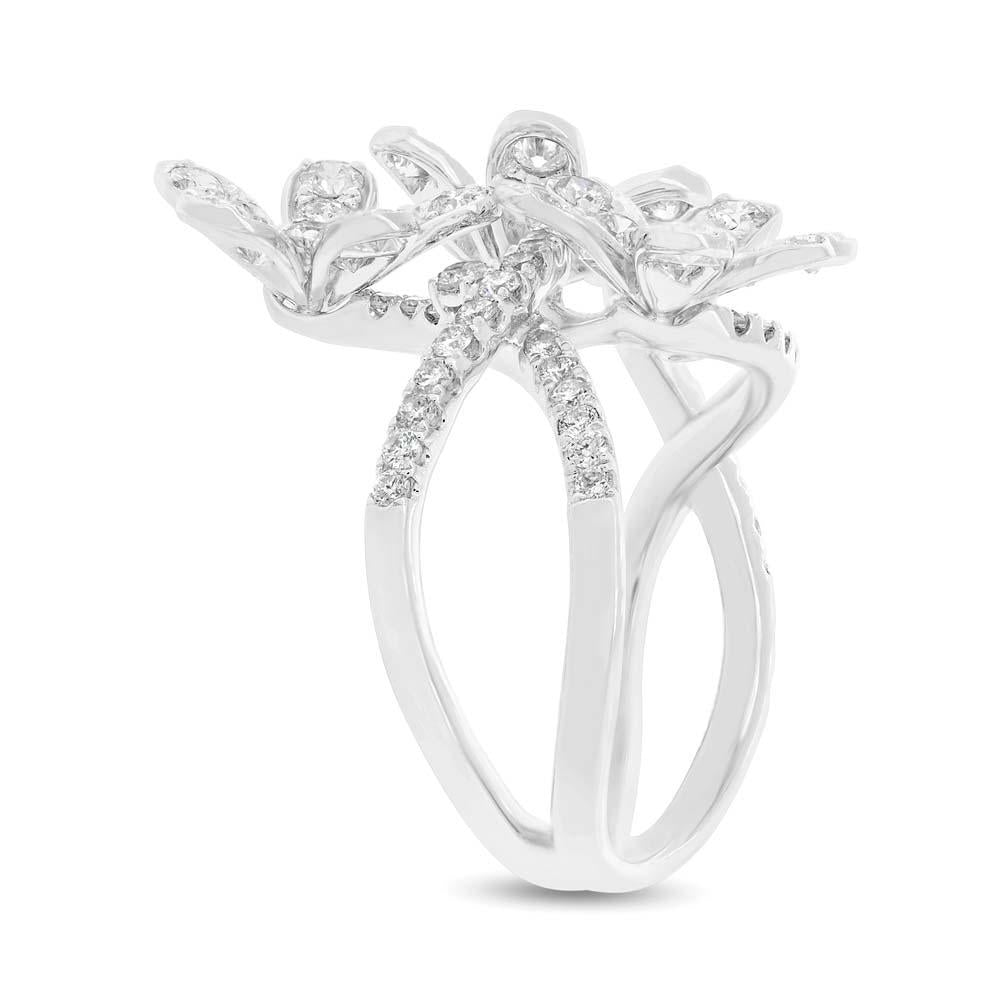 18k White Gold Diamond Flower Lady's Ring - 2.50ct