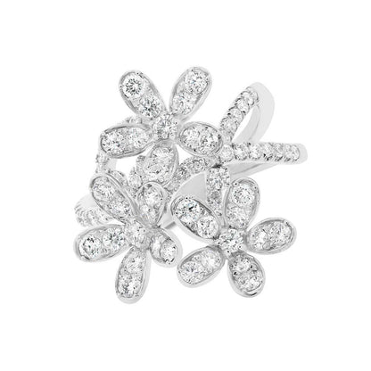 18k White Gold Diamond Flower Lady's Ring - 2.50ct