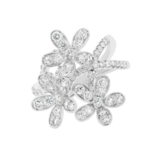18k White Gold Diamond Flower Lady's Ring - 2.50ct