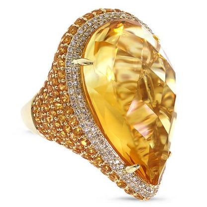 Diamond & 31.74ct Citrine & Yellow Sapphire 14k Yellow Gold Ring - 0.62ct