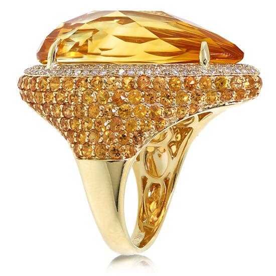 Diamond & 31.74ct Citrine & Yellow Sapphire 14k Yellow Gold Ring - 0.62ct