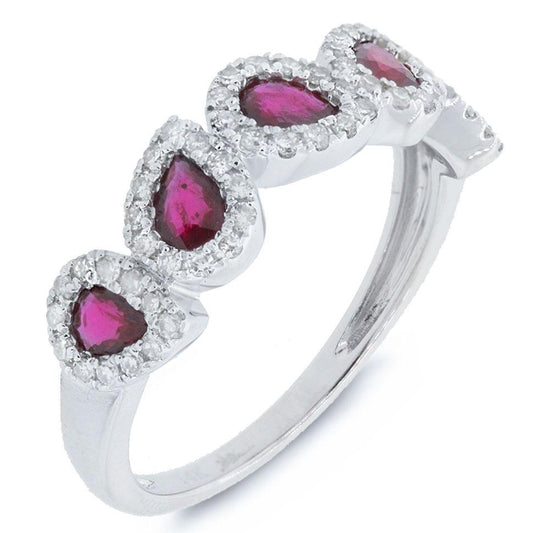 Diamond & 0.91ct Ruby 14k White Gold Ring - 0.32ct