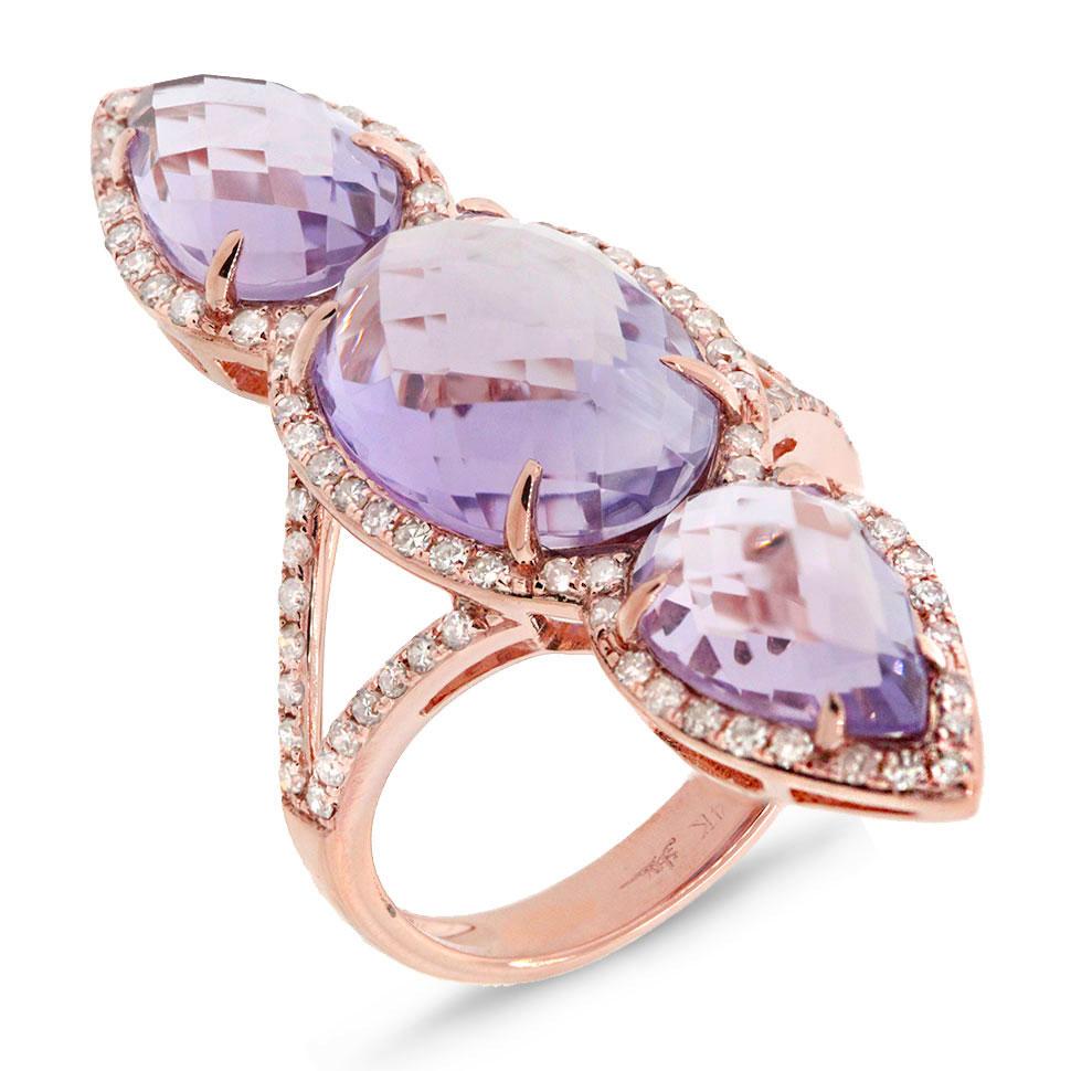 Diamond & 9.17ct Amethyst 14k Rose Gold Ring - 0.56ct