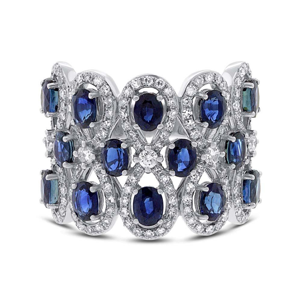 Diamond & 3.61ct Blue Sapphire 14k White Gold Ring - 0.92ct