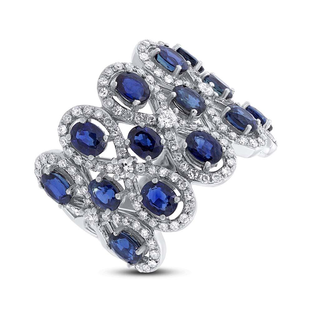 Diamond & 3.61ct Blue Sapphire 14k White Gold Ring - 0.92ct