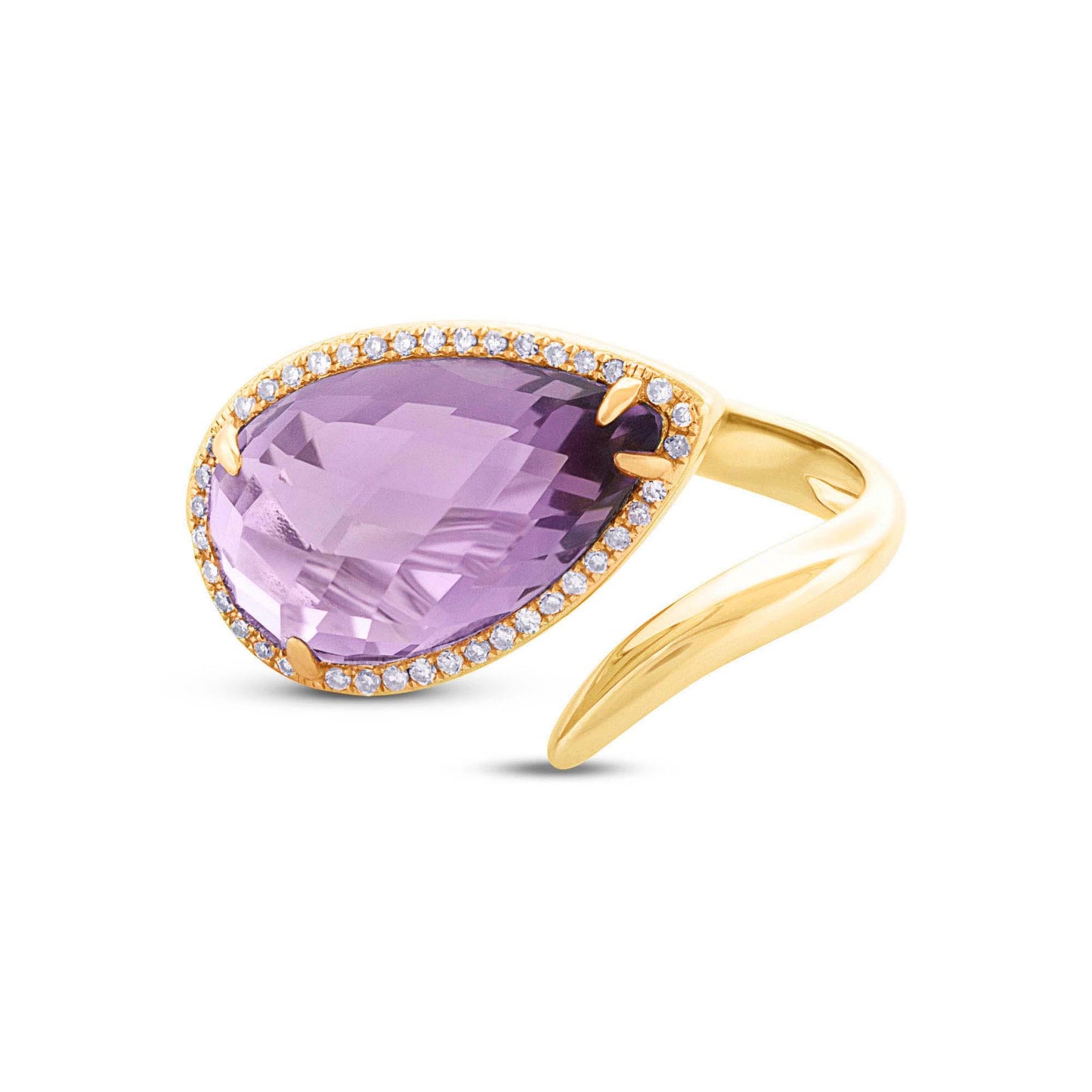 Diamond & 7.00ct Amethyst 14k Yellow Gold Ring - 0.15ct