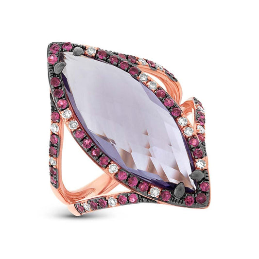 Diamond & 6.52ct Amethyst & Pink Sapphire 14k Rose Gold Ring - 0.15ct