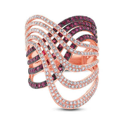 Diamond & 1.42ct Ruby 14k Rose Gold Ring - 1.03ct