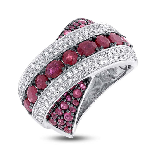 Diamond & 2.36ct Ruby 14k White Gold Ring - 0.57ct