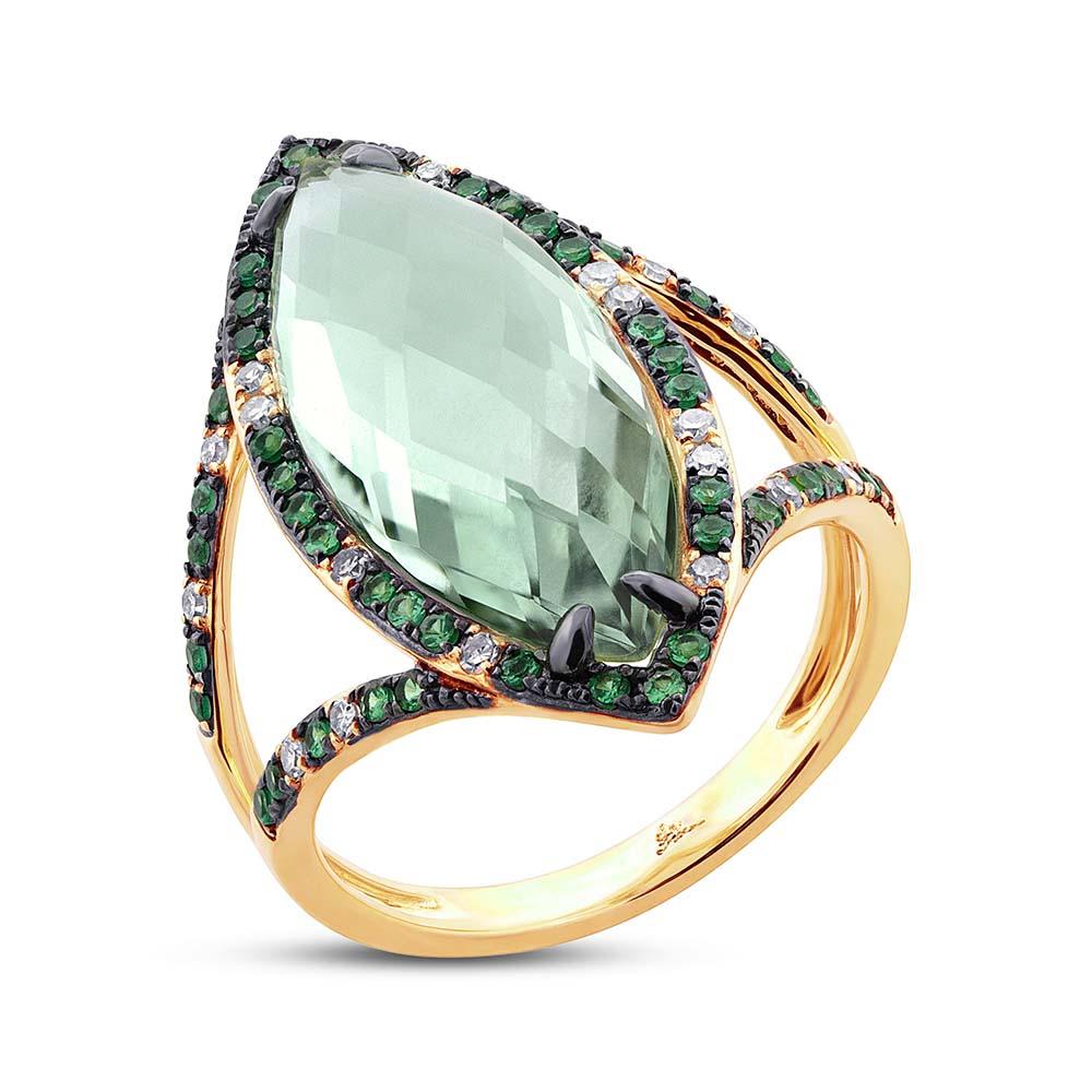 Diamond & 6.79ct Green Amethyst & Green Garnet 14k Yellow Gold Ring - 0.15ct