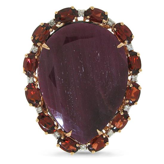 Diamond & 29.14ct Flat Rose Cut Ruby & Garnet 18k Rose Gold Ring - 0.12ct