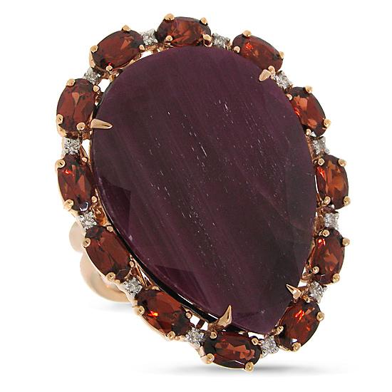 Diamond & 29.14ct Flat Rose Cut Ruby & Garnet 18k Rose Gold Ring - 0.12ct