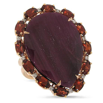 Diamond & 29.14ct Flat Rose Cut Ruby & Garnet 18k Rose Gold Ring - 0.12ct