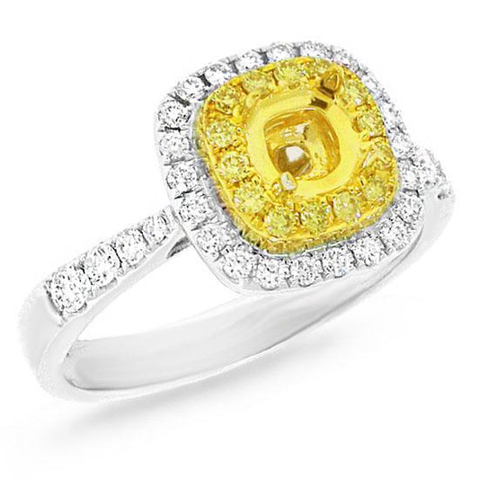18k Two-tone Gold Natural Yellow Diamond Semi-mount Ring - 0.47ct