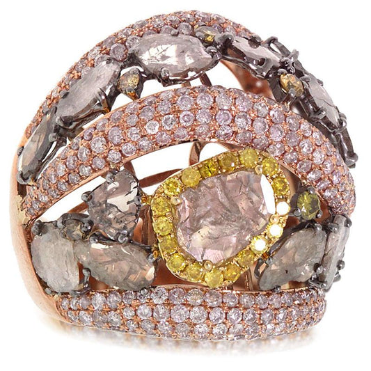 18k Rose Gold White & Fancy Color Diamond Ring - 5.19ct
