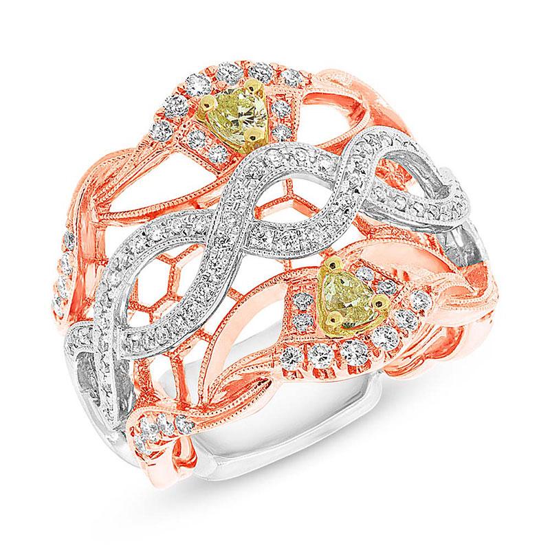 18k Three-tone Gold White & Fancy Color Diamond Ring - 0.88ct