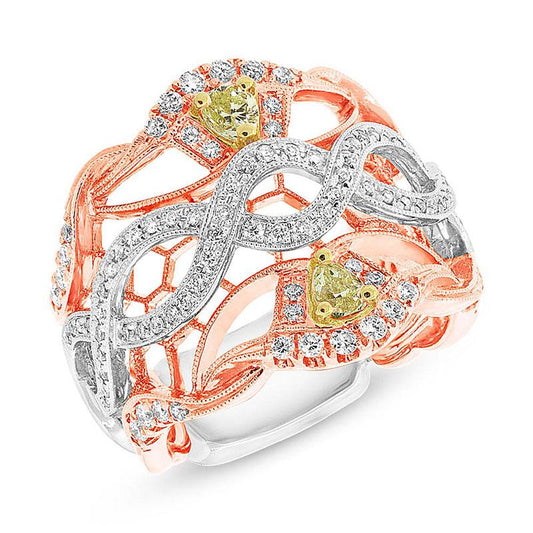 18k Three-tone Gold White & Fancy Color Diamond Ring - 0.88ct