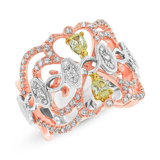 18k Three-tone Gold White & Fancy Color Diamond Ring - 0.88ct