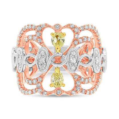 18k Three-tone Gold White & Fancy Color Diamond Ring - 0.88ct