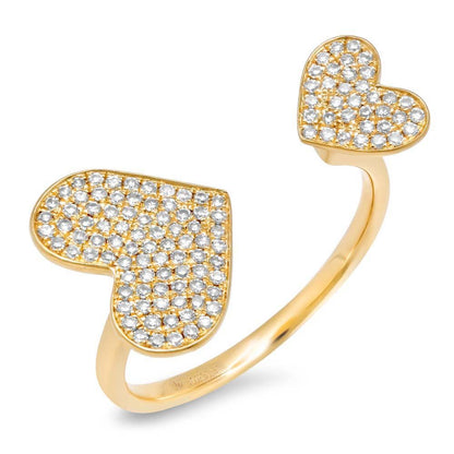 14k Yellow Gold Diamond Pave Heart Ring - 0.33ct