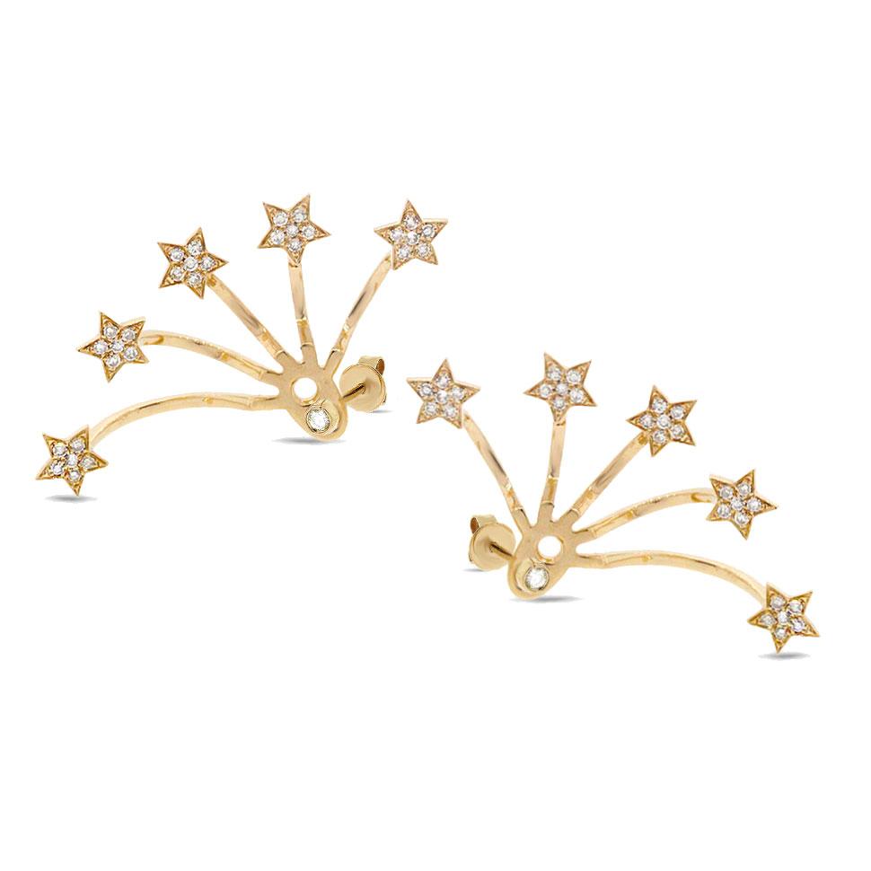 14k Yellow Gold Diamond Star Ear Jacket Earring with Studs