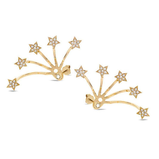 14k Yellow Gold Diamond Star Ear Jacket Earring with Studs