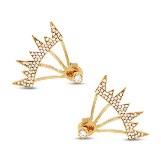 14k Yellow Gold Diamond Pave Ear Jacket Earring with Studs