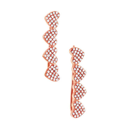 14k Rose Gold Diamond Pave Hearts Ear Crawler Earring