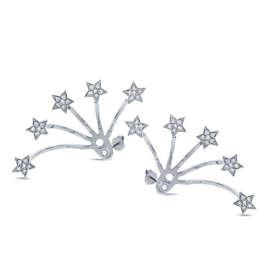 14k White Gold Diamond Star Ear Jacket Earring with Studs