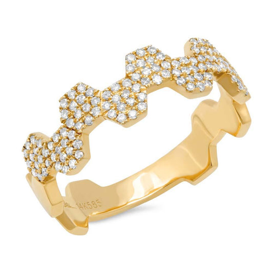 14k Yellow Gold Diamond Pave Hexagon Ring - 0.26ct