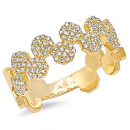 14k Yellow Gold Diamond Pave Octagon Ring - 0.33ct