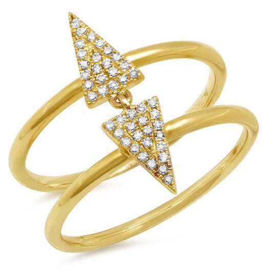 14k Yellow Gold Diamond Pave Triangle Ring - 0.14ct