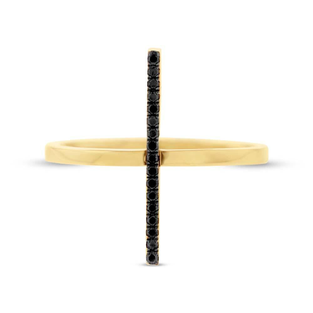 14k Yellow Gold Black & White Diamond Bar Lady's Ring Size 6