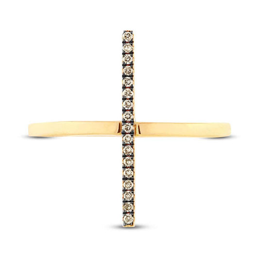 14k Yellow Gold White & Champagne Diamond Bar Lady's Ring
