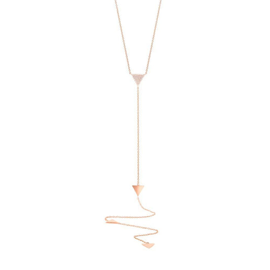 14k Rose Gold Diamond Pave Triangle Lariat Necklace - 0.13ct