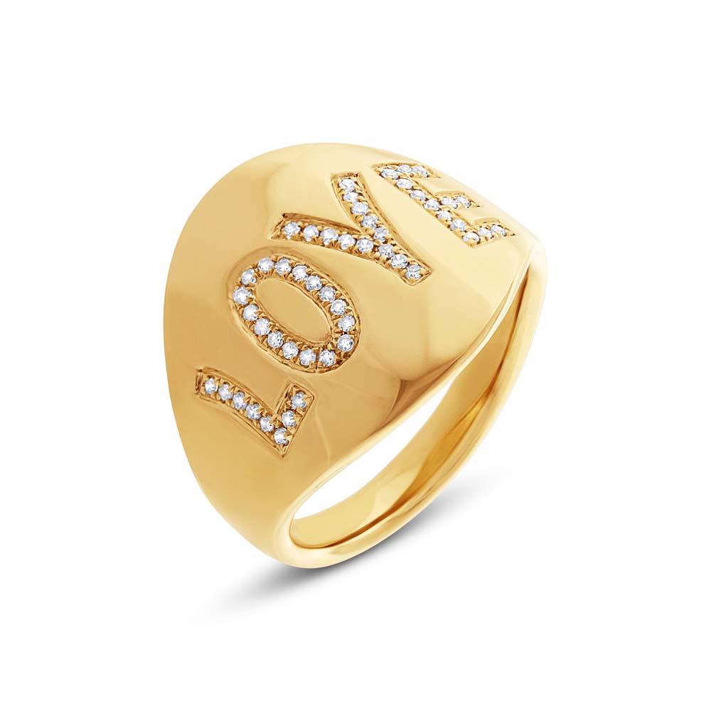 14k Yellow Gold Diamond ''Love'' Ring - 0.14ct