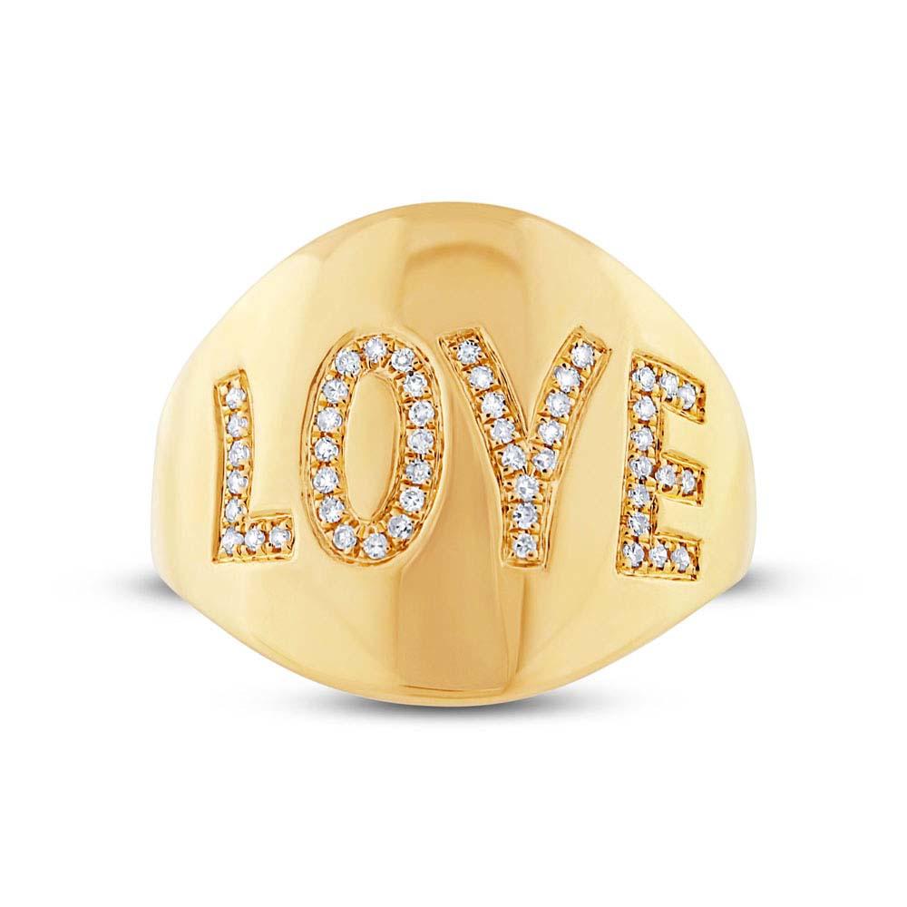 14k Yellow Gold Diamond ''Love'' Ring - 0.14ct