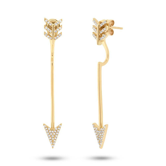 14k Yellow Gold Diamond Arrow Earring Jacket with Stud