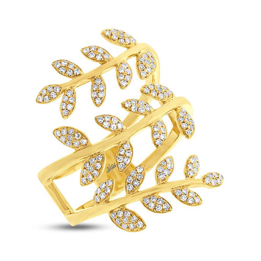 14k Yellow Gold Diamond Leaf Ring - 0.34ct