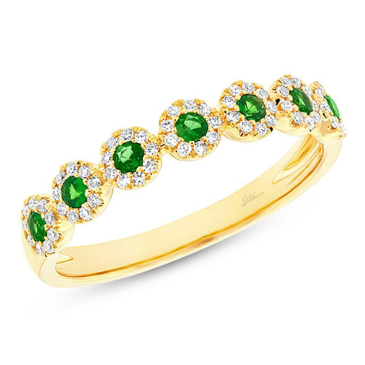 Diamond & 0.22ct Green Garnet 14k Yellow Gold Lady's Band