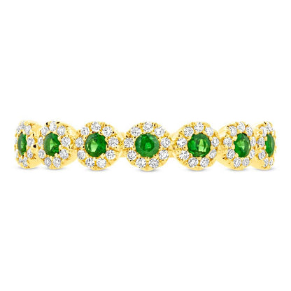 Diamond & 0.22ct Green Garnet 14k Yellow Gold Lady's Band