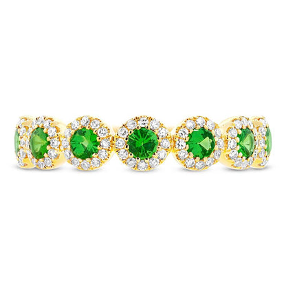 Diamond & 0.65ct Green Garnet 14k Yellow Gold Lady's Band
