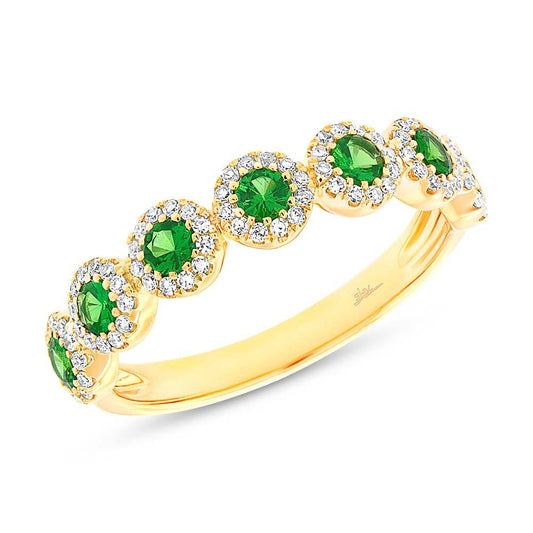 Diamond & 0.65ct Green Garnet 14k Yellow Gold Lady's Band