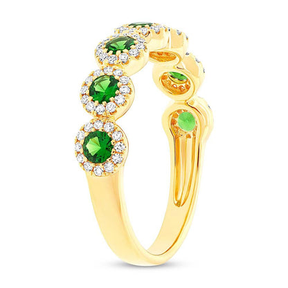 Diamond & 0.65ct Green Garnet 14k Yellow Gold Lady's Band