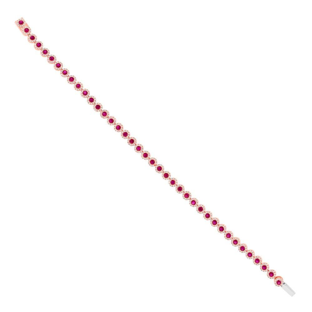 Diamond & 2.03ct Ruby 14k Rose Gold Lady's Bracelet - 1.22ct